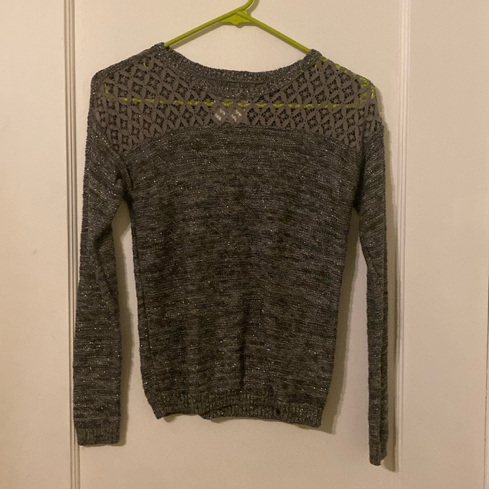 Abercrombie & Fitch Girls Open Knit Neck Sweater Size L Gray Silver Metallic